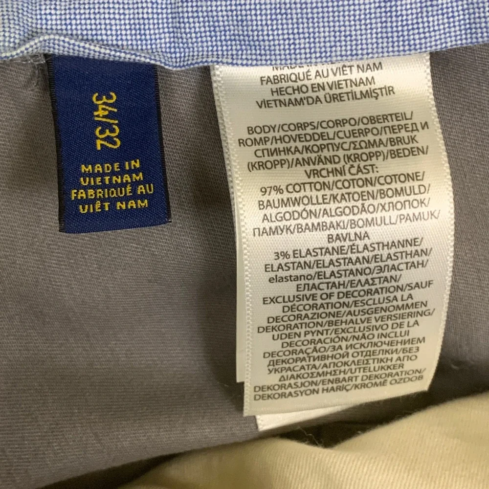 Polo Ralph Lauren Mens Stretch Slim Fit Chino Pants Grey 34x32 Cotton Twill
